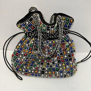 Beaded Purse Candy Dot Drawstring Bag Hong Kong Vintage 70’s